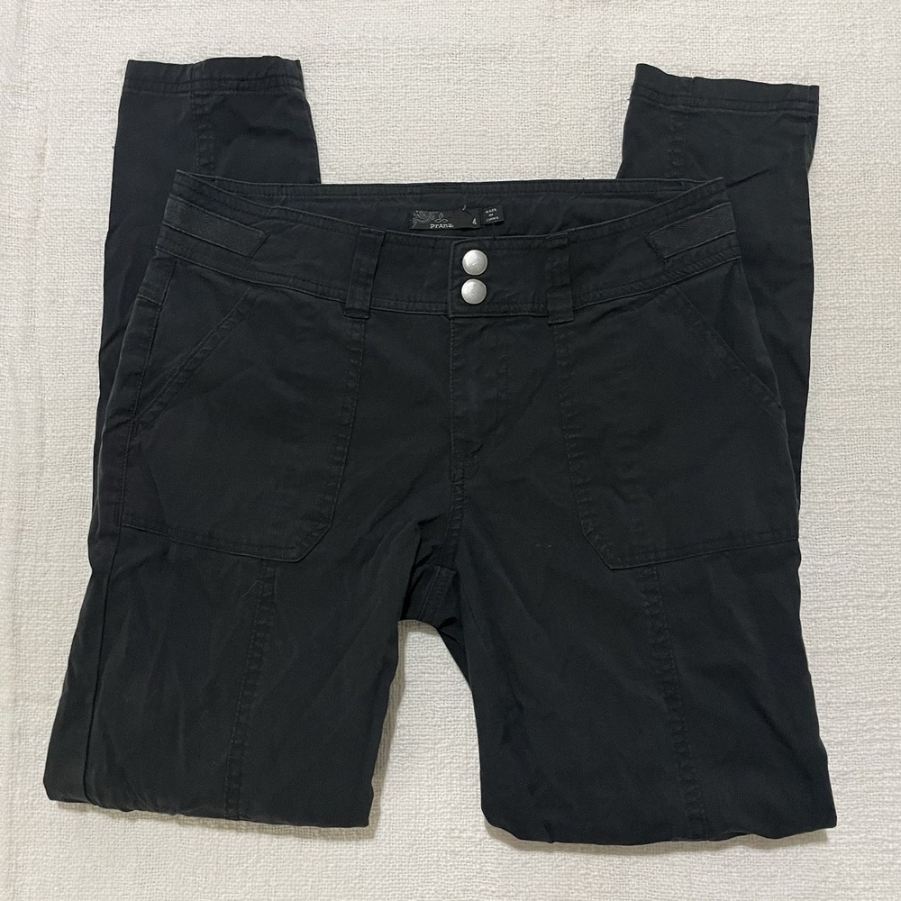 Prana‎ Women's 4 Essex Mid Rise Organic Cotton Stretch Tapered Leg Pants Black